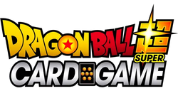 Logo of Dragon Ball Super Card Game with colorful text and graphics.