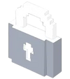Gray lock icon with a white keyhole on a white background